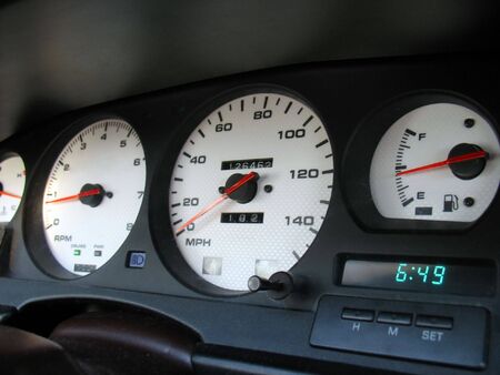 A shot of a driver's cockpit from a late model import sports car.