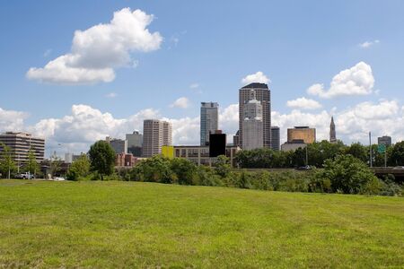 A view of the city skyline in Hartford Connecticut on a nice day.の写真素材