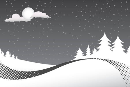 A winter scene with silouettes of pine trees on a snowy night and lots of copyspace.  This vector is fully customizable.のイラスト素材