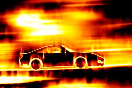 Abstract illustration of a sports car speeding through a burning fire.の写真素材