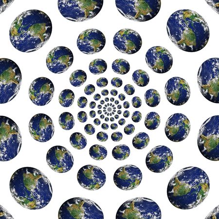 A bunch of planet earths in a circular vortex.