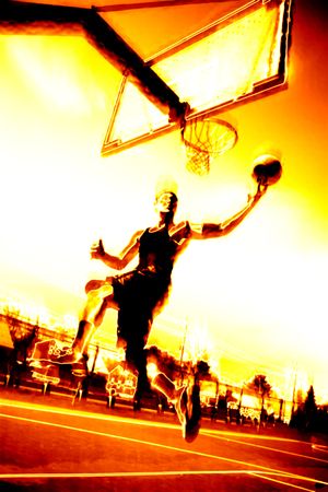 Abstract illustration of a basketball player in flames.
