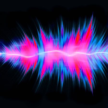 Graphic audio equalizer or waveform illustration with glowing plasma electricity flowing through the...