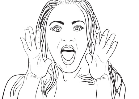 A cartoon vector drawing of a surprised or amazed woman.のイラスト素材