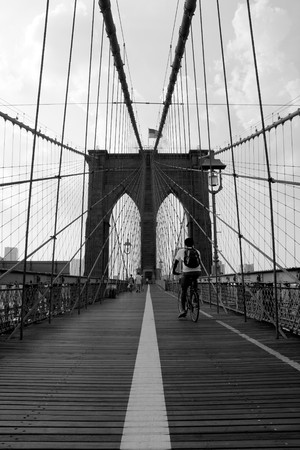 The famous and historic Brooklyn Bridge located in New York City.の写真素材