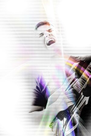 Abstract illustration of a young man rocking out with his electric guitar.の写真素材