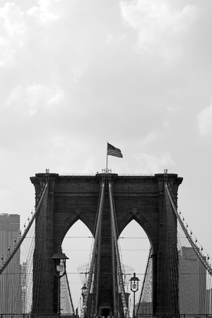 The famous and historic Brooklyn Bridge located in New York City.の写真素材