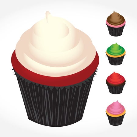 Set of gourmet bakery cupcakes in various flavors. format makes these fully customizable.のイラスト素材