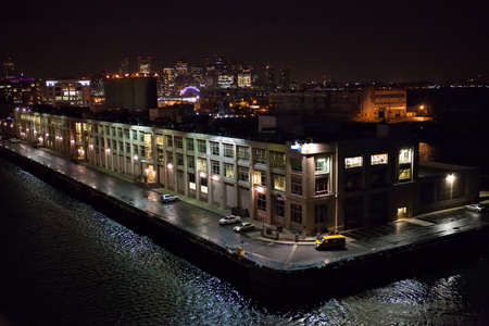 Night view of the Boston Massachusetts port and skyline.の写真素材