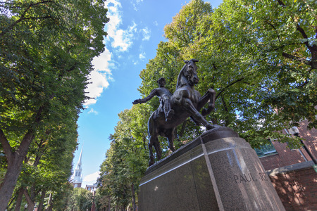 Paul Revere Monument found in Bostons North End on the freedom trail. High dynamic range.の写真素材