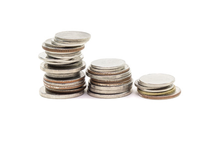 Coin pile Thai baht, on white background, Isolatedの写真素材