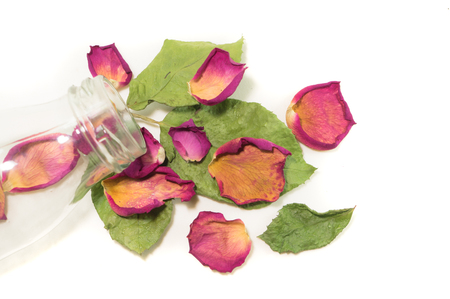 Flowers composition of dried rose flowers. Valentine's day. Dried rose petals close-up backgroundの写真素材