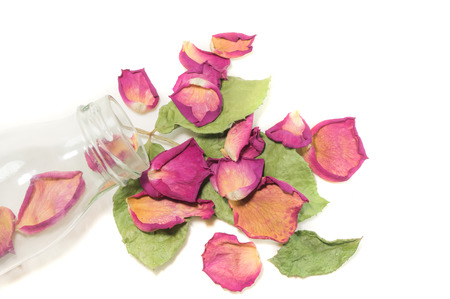 Flowers composition of dried rose flowers. Valentine's day. Dried rose petals close-up backgroundの写真素材