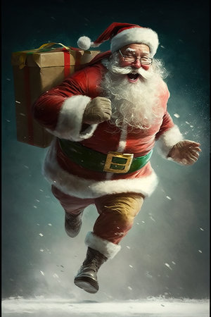 Santa Claus running and delivering giftsの素材