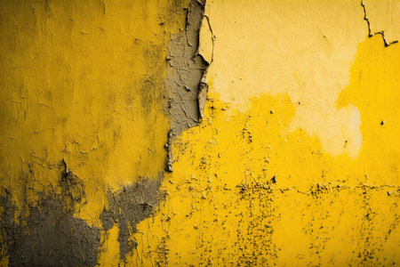 Old weathered painted yellow color peeling wallの素材