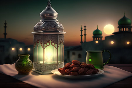 Ornamental Arabic lantern, Eid Mubarak and Ramadan Kareem golden lampsの素材