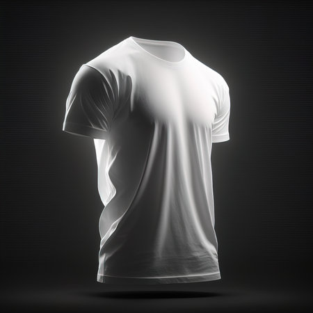 White T-shirt template isolated on black backgroundの素材