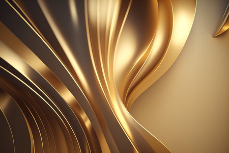 Luxury yellow gold background illustration with wavy draped folds of cloth, smooth silk texture with wrinkles and creases in flowiの素材