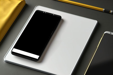 Office desk, smartphone. 3d renderingの素材