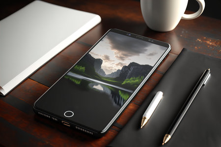 Office desk, smartphone. 3d renderingの素材