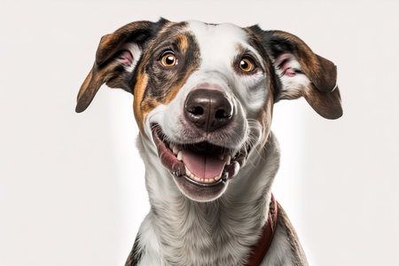dog is smiling on white backgroundの素材
