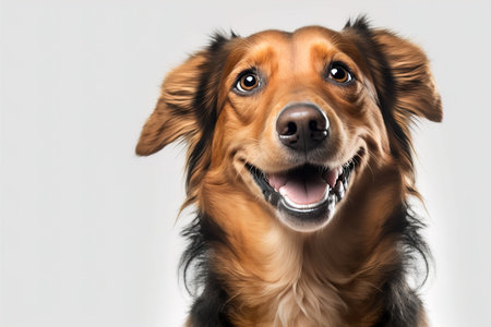 dog is smiling on white backgroundの素材