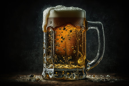 Mug of beer on wooden tableの素材