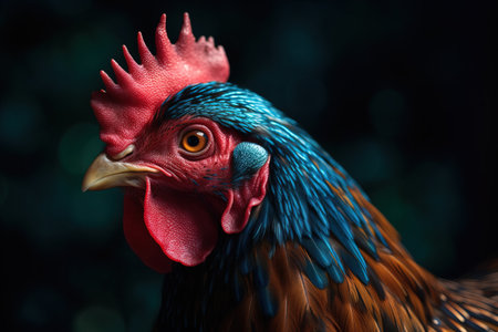 Cockfight close up on black backgroundの素材