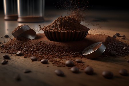 coffee beans with cocoa powder with motion blur with the best quality and resolutionの素材