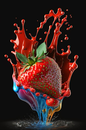 Fresh strawberry berry flying falling in splashing water isolated on backgroundの素材