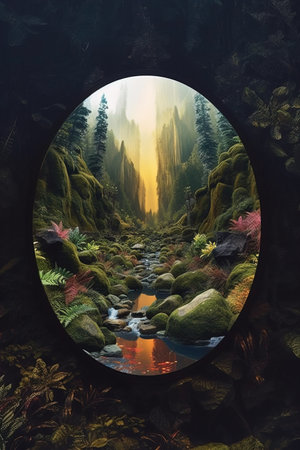 Beautiful landscape with mirror in the forestの素材