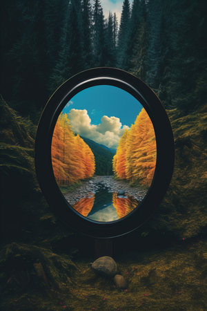 Beautiful landscape with mirror in the forestの素材