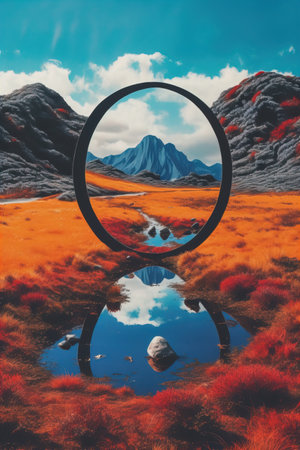 Beautiful landscape with mirror in the forestの素材