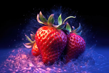 A strawberry splashing from water.の素材