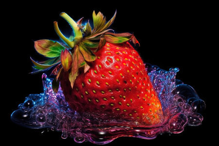A strawberry splashing from water.の素材
