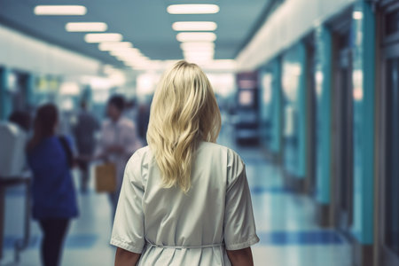 An anonymous woman moved out into the back corridor of the hospital.の素材