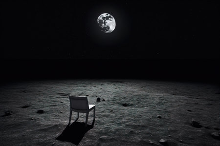 A lone chair in the vast emptiness of the moonの素材