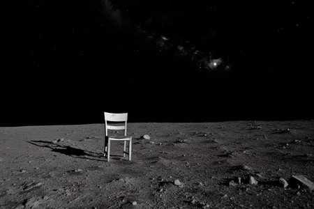 A lone chair in the vast emptiness of the moonの素材