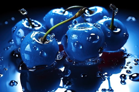 Close-up of bright blue ripe cherries. unusual backgroundの素材