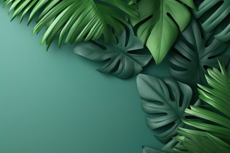 Dark green leaves background. Minimal neutral aesthetic.の素材