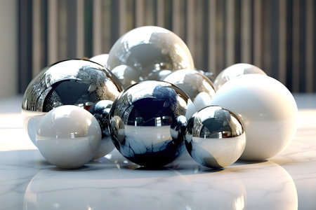 Acrylic glass spheres on white room backgroundの素材