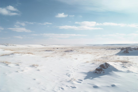 snow and land on a hill not covered with snowflakesの素材