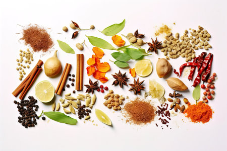 Various aromatic colorful spices and herbs.の素材