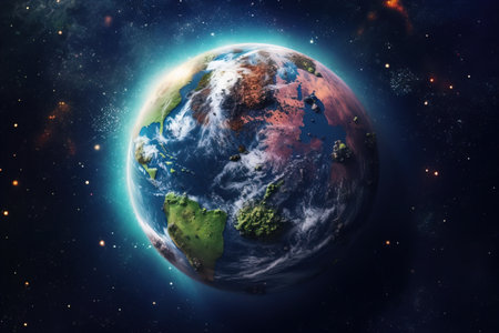 Global warming concept, Earth in flames with smoke.の素材