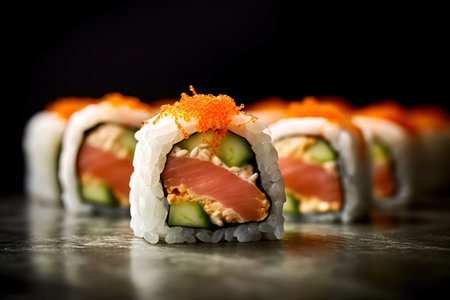 California Sushi roll cutting ready to serve in Japanese style food.の素材