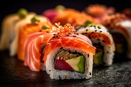 California Sushi roll cutting ready to serve in Japanese style food.の素材