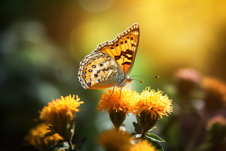 A closeup shot of a lovely butterflies with big wings sitting on a floweの素材