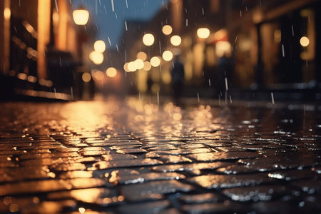 close-up of wet asphalt, with droplets of water on the surfaceの素材