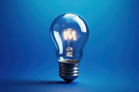 Light bulb on blue backgroundの素材