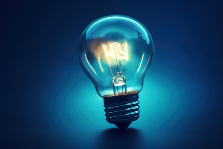 Light bulb on blue backgroundの素材